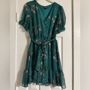 Express Teal Floral Mini Dress